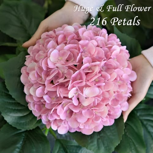 JINWOE 4pcs Pink Silk Hydrangea Fake Flowers,22" Artificial Flowers Bouquets Silk Faux Hydrangea Stems for Home Wedding Party Table Core Decoration (Pinkish Purple) - color: Pink