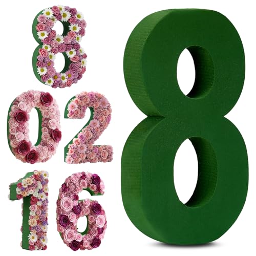 Leinuosen 12inch Dry and Wet Floral Foam Numbers Blocks Green Foam Blocks for Fresh and Artificial Flowers for Weddings Birthday Flower Arrangement Craft Project Garden Decoration(Number 8) - style: Number 8