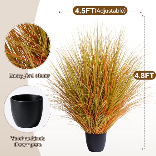 large faux plastic plantas synthetic pampas grass Big Artificial Cattail Reed Grass indoor outdoor realistic floor plants fake grass for home living room corner office patio front porch bonsai decor - color: Yellow, size: 4.8 FT