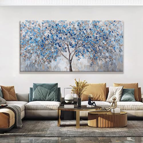 Large Wall Art For Living Room Blue White Tree Leaves Artwork Decor Modern Wall Art For Office Bedroom Kitchen Canvas Prints Decor Ready To Hang 29x58 Inch - color: White Blue, size: 58"L x 29"W