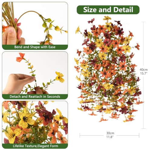 Homsunny Artificial Fake Mums Fall Flowers for Outdoor Decoration | 2 pcs artificial mums,16 branches tips per bunch,realistic and UV-resistant for outdoor use for front,porch,patio balcony - color: Orange Yellow Brown