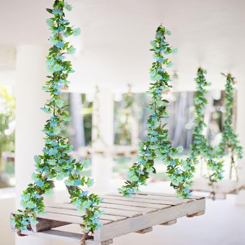 CISDUEO Artificial Daisy Flowers Vine Silk Wildflower Garland Spring Fake Flower Vine Hanging Ivy Blue Daisy Flowers Green Leaves for Wall Party Wedding Arch Floral Decor Home Indoor Outdoor Ceremony - color: Blue