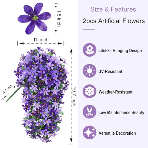 Ivydale Artificial Lily Flowers for Outdoors Fake Hanging Flower Vines for Outside Decoration, UV Resistant 2PCS Faux Plants for Patio Porch Balcony Garden Yard, Purple & Light Purple - color: Purple & Light Purple