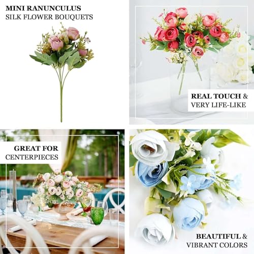 Efavormart 4 Pack 12 inch Pink Artificial Mini Ranunculus Bouquets, Refreshing Soft Pink Silk Buttercup Floral Accents for Spring Party and Feminine Decor - color: Pink