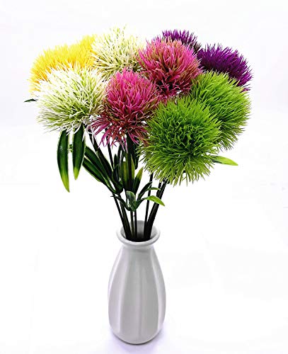 CATTREE Artificial Dandelion Flowers 5 Color x 2pcs Purple Pink White Green Yellow - Total 10 Pcs. Plastic Plants Shrubs Bushes Fake Grass Wedding Indoor Outdoor Home Garden Decoration Planter Filler - color: Single Branch Dandelion-5 Colors-10 Pcs