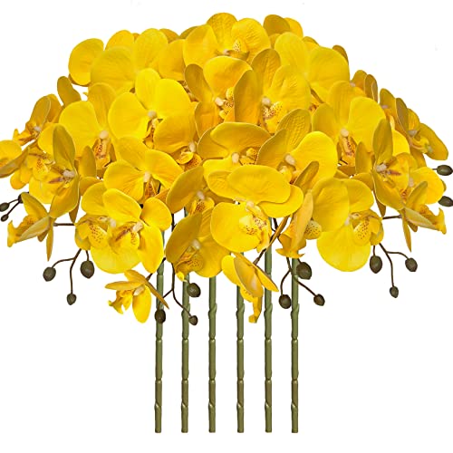 FagusHome 32 Inch Artificial Phalaenopsis Flowers 6 Pcs Artificial Orchid Flowers Stem Plants for Home Décor (Yellow) - color: Yellow