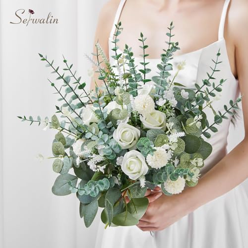 Serwalin 100 Pcs 7 Kinds Mixed Artificial Eucalyptus Leaves Stems Bulk with Flowers Faux Silver Dollar Eucalyptus Stmes Greenery Branches for Wedding Floral Arrangement Centerpieces Home Decor - color: Green-100pcs
