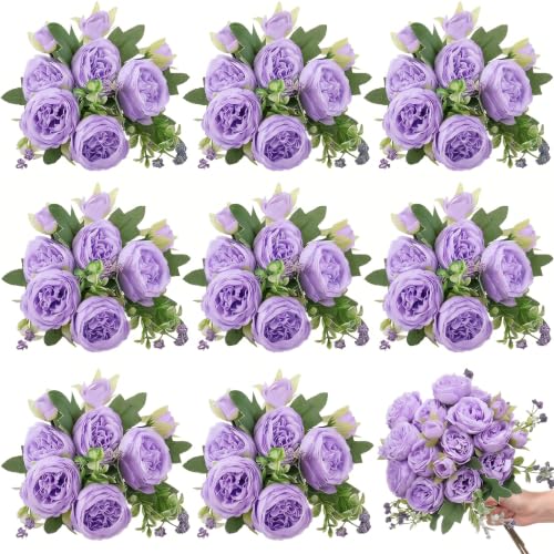 8 Bundles Artificial Peonies Flowers Boho Faux Flowers Arrangements Artificial Centerpiece Spring Bouquet Floral Wedding Decoration for Vase (Purple) - color: Purple