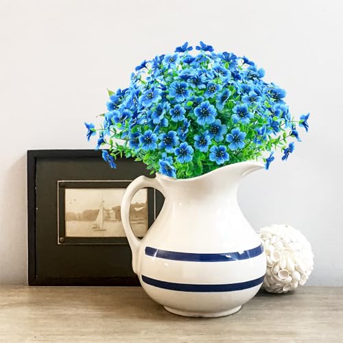 Artificial Flowers for Outdoors,8 Bundles UV Resistant Fake Outside Flowers Plastic Plants Outdoor Faux Flower for Garden Porch Window Box Home Decor(Blue) - color: Blue, size: 8 Bundles