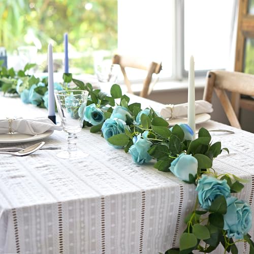 FiveSeasonStuff 29 Ft 4 Pack Rose Silk Flower Garland Artificial Flowers Decoration Hanging Floral Décor for Wedding Baby Shower Birthday Party Garden (Sky Blue) - color: Sky Blue