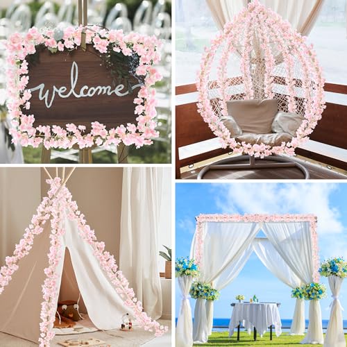6PC 35.4FT Cherry Blossom Flowers Garland Vine for Decoration Artificial Pink Flower Garland Silk Sakura Vines Hanging for Wedding Party Valentine Japanese Spring Home Decor - color: Pink, size: 6 PC