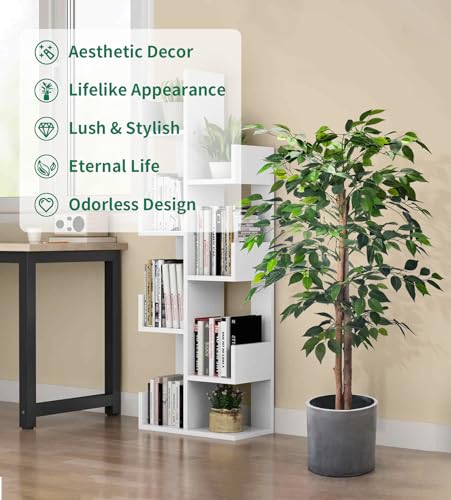 HAIHONG 2Packs 4FT Artificial Ficus Trees with Realistic Leaves and Natural Trunk, Faux Ficus Tree with Sturdy Plastic Nursery Pot, Fake Ficus Tree for Office Home Farmhouse for Indoor Outdoor Decor - color: Ficus Tree, size: 2Packs 4FT
