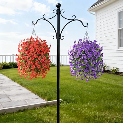 Artificial Hanging Baskets Outdoor, 4 Bundles Artificial Hanging Flowers Outdoors Spring Summer Decoration, No Fade Realistic Fake Hanging Baskets for Porch Patio Balcony Home Yard Decor - color: Red