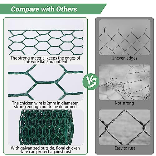 Floral Chicken Wire for Craft,4 x 118 Inch Lightweight Galvanized Hexagonal Chicken Wire Netting, 2mm Thickness Chicken Wire Fence for Garden Poultry, Chicken Wire Mesh with Gloves, Wire Ties, Plier - size: 4 x 118 Inch