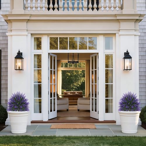 Yangrass Artificial Lavender Topiary Bushes with Ground Spike, 24" Set of 4 Faux Lavender Boxwood Ball Trees UV Resistant Fake Greenery Plants for Indoor & Outdoor Spring Porch Decor - color: Lavender 4pc