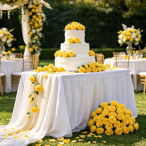 15PCS Artificial Flowers Fake Roses, Silk Artificial Yellow Roses with Stems Realistic Bouquets for Autumn Wedding Decorations Home Decor Party Crafts DIY - color: Yellow