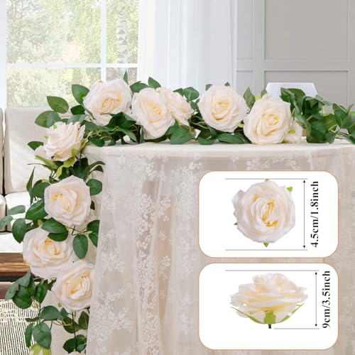 U'Artlines 5 Pack Artificial Champagne Rose Vines Floral Garlands Total 32.5 Ft Fake Vine Silk Flower Garland for Indoor Outdoor Home Wedding Arch Garden Wall Decoration - color: Champagne, size: Set of 5