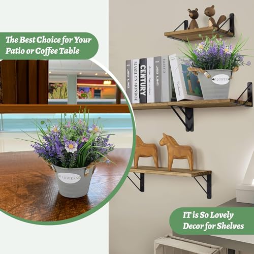Artificial Lavender Plant 10" Purple Flowers with Violet Daisy in Galvanized Pot - Farmhouse Decor for Home Living Room Bedroom Bathroom Coffee Table - color: Lavender Flower With Purple Daisy
