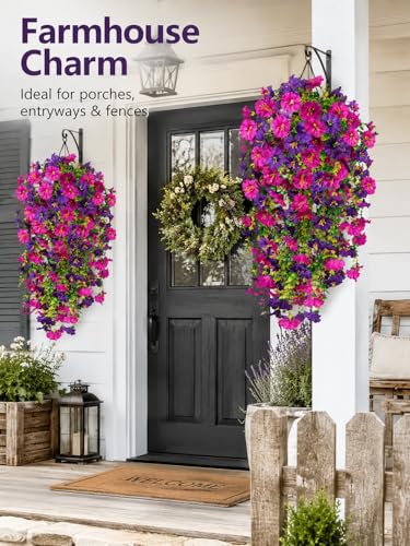 2pcs Outdoor Artificial Morning Glory Hanging Flowers for Outdoors Garden, Patio, Balcony, Farmhouse Decor - Valentine’s Day, Christmas, Easter, Thanksgiving, Halloween