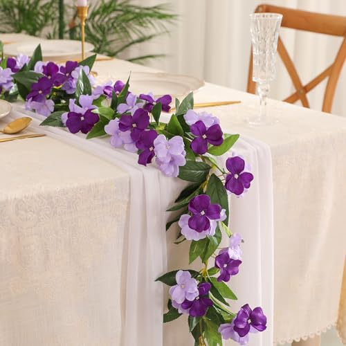 JUSTOYOU Artificial Vines Purple Flower Garland Artificial Impatiens Flowers for Outdoors Hanging Floral Vines for Home Decor Wall Fence Stairway Indoor Outdoor Wedding Hanging Baskets(2 Pcs) - color: Impatiens Flowers-purple