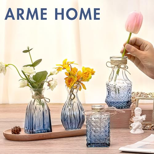 Arme Bud Vases Set of 32, Blue Vase for Centerpieces, Clear Bud Vase in Bulk, Mini Flower Vintage Cute Vases for Centerpieces, Small Glass Vases for Wedding Decor, Home Table Flower Décor - color: Blue-32pcs, size: 32 Pcs