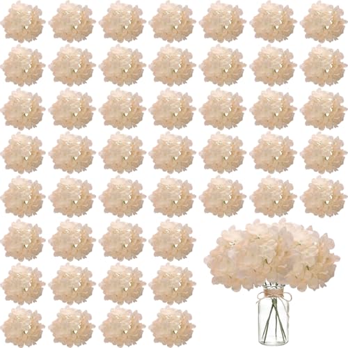 100PCS Artificial Hydrangea Flowers, Fake Flowers Silk Hydrangea Full Flowers Heads with Stems for Wedding Home Party Shop Baby Shower Decor (Apricot) - color: Apricot