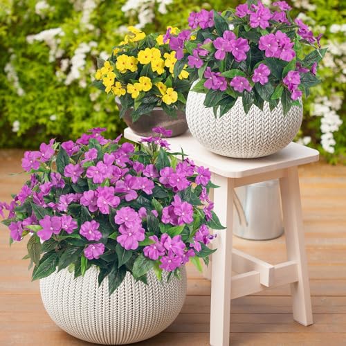 Fake Flowers Artificial Flowers for Outdoor，Artificial Plant Artificial Impatiens Bouquet Flowers for Outdoors Decoration,Silk Spring Artificial Plants for Outdoors Indoor Decor2PCS (Purple) - color: Purple-2