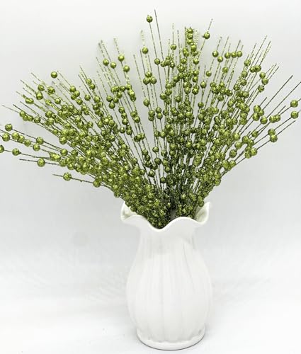Artificial Glitter Berry Stem Ornaments, Bright Berries Decorative Bead Sticks, Glittery Twigs, Picks Branches for Home Christmas Tree, Small Vase, Holiday Wedding Party Decor - 17 Inch Green 10 Pack - color: Glitter Berry Sticks - Green 10 Pack