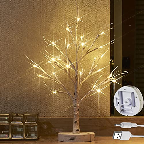 LITBLOOM Lighted Birch Tree with Timer Battery Operated or USB Plug-in 18IN 24 LED, Easter Trees with Lights for Wedding Party Home Fireplace Table Decoration - color: Birch