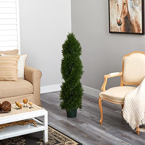 Nearly Natural Double Pond Cypress 4 ft. H Spiral Topiary UV Resistant with 1036 Leaves (Indoor/Outdoor) - size: 10 in x 48 in x 10 in