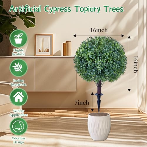 24" Artificial Boxwood Topiary Ball Tree Set of 2, UV & Fade Resistant Faux Evergreen Shrubs, Fake Plants for Indoor Outdoor Front Porch Garden Decoration - color: Boxwood