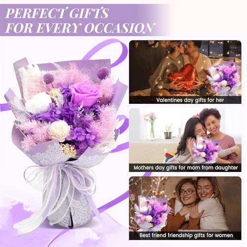 VTJMB Flowers for Delivery Prime, Preserved Flower Bouquet with Box, Birthday Dried Flowers Gift for Women, Mothers Day Gifts for Mom, Wife, Grandma, Friends - color: Romantic Purple