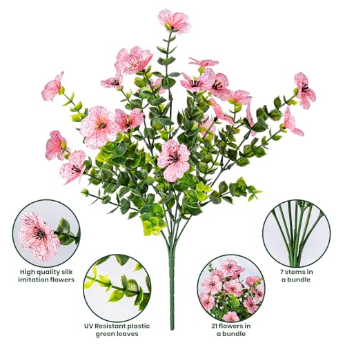 Lnoicy 20 Bundles Artificial Fake Flowers for Outdoor Faux Eucalyptus Flowers for Home Decoration,Fake Plants UV Resistant for Porch/Garden（Pink） - color: Pink