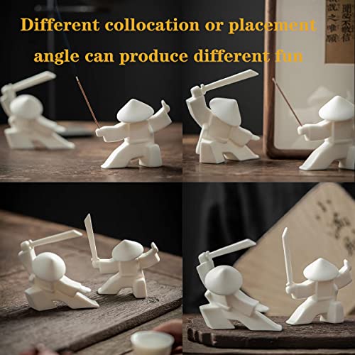 LYART Samurai Statue Decor Japanese Warrior Decor Children's Room Statues, Kongfu Tea Pet Decoration, Incense Holder for Stick Burner Incense Stick Holder(White3 and Green3) - color: Whitec and Greenc
