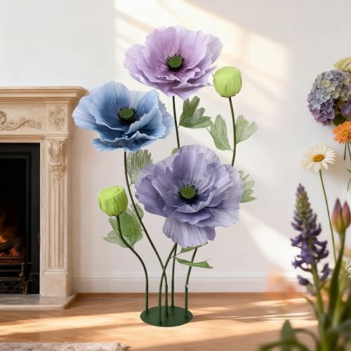 Standing Corn Poppy, Giant 5.58ft Life-Size Faux Blooms with Flexible Stem Metal Base Oversized Wedding Arch Decor,Garden Window Display(Dark Colorful,1) - color: Dark Colorful-5