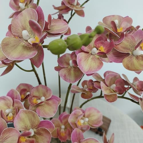 ATFL 8 Pack Pink and Green Orchid Artificial Flowers Real Touch, 22'' Artificial Fake Faux Silk Orchid Stem Bouquets for Wedding Party Home Garden Decor,Orquideas Artificiales para Decora - color: Pink and Green