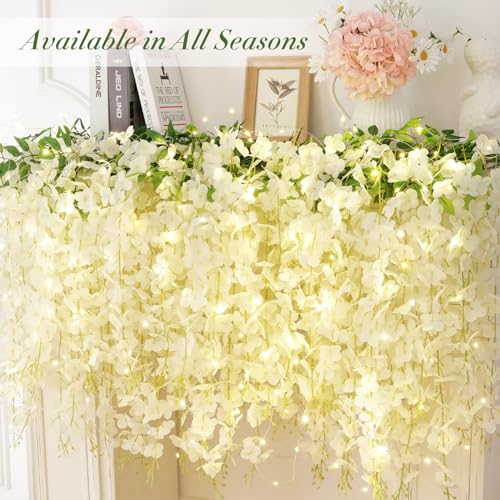 Waipfaru 40 Pack White Wisteria Hanging Flowers, Fake Flowers for Decoration, Artificial Hanging Flowers, Vines for Bedroom, Flower Garland for Home, Party, Wall, Wedding Decoration(3.6 Ft/Pcs) - color: White, size: 40 Pcs