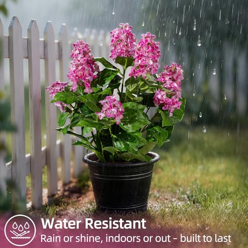 2 Pack Large Artificial Hydrangea Plants Fake Plastic plantas Flowers Trees UV Resistant Indoor Outdoor Realistic Floor Plants Faux Tree for Home Porch Garden Office Porch Patio Front Bonsai Decor - color: 9 Heads, size: 26 IN Magenta
