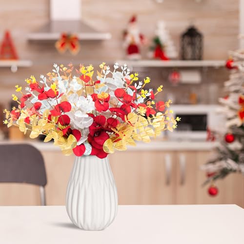 Yen Jean 10PCS Christmas Decorations Artificial Flowers for Home - Xmas Fake Eucalyptus Stems Winter Decor Indoor - style: christmas