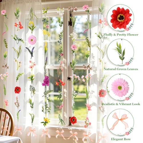 Livole 12Pcs 72Ft Hanging Flower Garland with Bow Wildflower Garlands Backdrop Silk Rose Fake Floral Vines with Hooks for Spring Party Wedding Birthday Anniversary Arch Wall Garden Decor - color: Wildflowers, size: 12Pcs