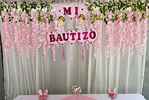 WEISPARK Fake Hanging Flowers - 12 Pieces 3.75 Feet/Piece Artificial Wisteria Vine Ratta Hanging Garland Silk Flowers for Home Party Wedding Decor (Light Pink) - color: Light Pink