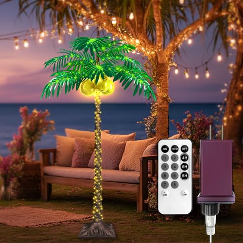 5FT LED Lighted Palm Tree with 325pcs Lights, Artificial LED Palm Tree with 3 Glowing Coconuts, Simulated Trunk with Lights, 8 Lighting Modes&Timer. - size: 5ft