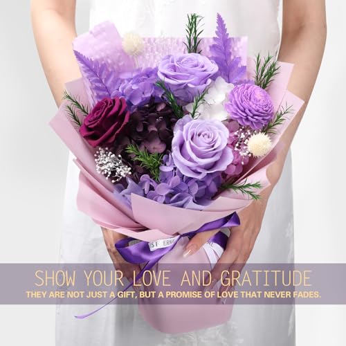 Casaido Preserved Flowers for Delivery, Mothers Day Purple Flower Bouquets with Necklace, Forever Real Roses Anniversary Birthday Valentines Day Christmas Rose Gifts for Women Mom Wife Girlfriend - color: Purple