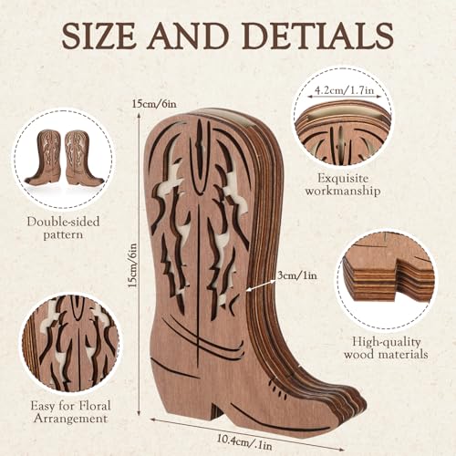 LemonRoad Wooden Cowboy Boot Vases for Wedding 6 x 4'' Small Cowboy Boot Flower Vase for Flower Faux Greenery Rustic Western Decor for Table Centerpiece Weddings Party(Classic,Brown,6 Pcs) - color: Brown, size: Classic