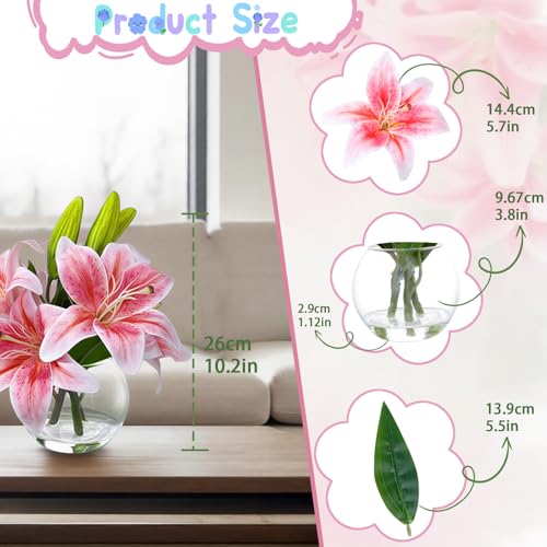Rose Red Lilies Flowers with Fake Water Artificial Lilies Fake Flowers in Vase for Home Decor Centerpieces for Tables Gifts for Mom - color: B-lily-rose Red