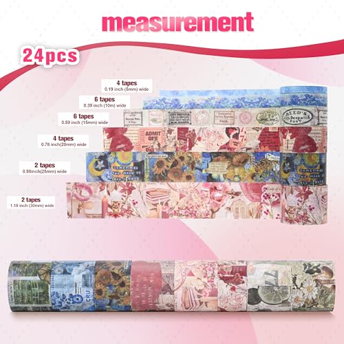 24 Rolls Vintage Washi Tape Set, Floral Decorative Tape for Scrapbooking,Junk Journal Supplies,DIY Art Crafts,Planners, Bullet Journaling and Wrapping(Romantic Eternal Series) - color: Romantic Eternal Series