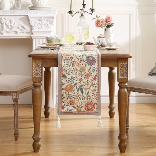bilin gaier Floral Linen Small Table Runner 63 Inches Long,Wrinkle-Resistant Rustic Farmhouse Decor,Luxury Vintage Runner Table Cloth Accent for Coffee & Dining Table,12"x63" - Flowershadow - color: Flowershadow, size: 12"*63"