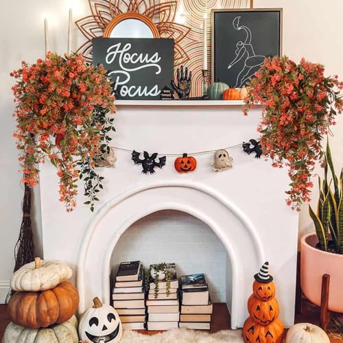 SJL Fall Faux Hanging Plants Artificial Fall Hanging Flowers Artificial Outdoor UV Resistant Fake Vine Plant Faux Greenery Plastic Plants 3Pcs for Farmhouse Thanksgiving Patio Party Decor (Salmon) - color: Hanging Salmon Rose