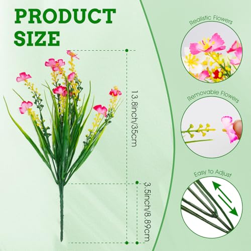12 Bundles Artificial Outdoor Flowers Fake Silk Plants Spring Decoration Indoor Outside Hanging Plants UV Resistant Faux Flowers for Outdoor Planters Porch Window Box Garden