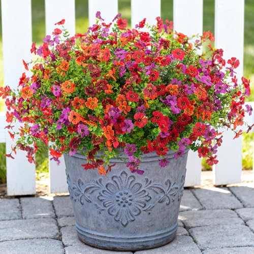 INXUGAO Artificial Fake Flowers Plants for Outdoor Spring Summer Decor, 12 Bundles Faux Silk Flowers for Outdoor Outside Planter Colorful Daisy UV Resistant Look Real for Front Door Porch Patio Yard - color: A-red Purple Orange Brown
